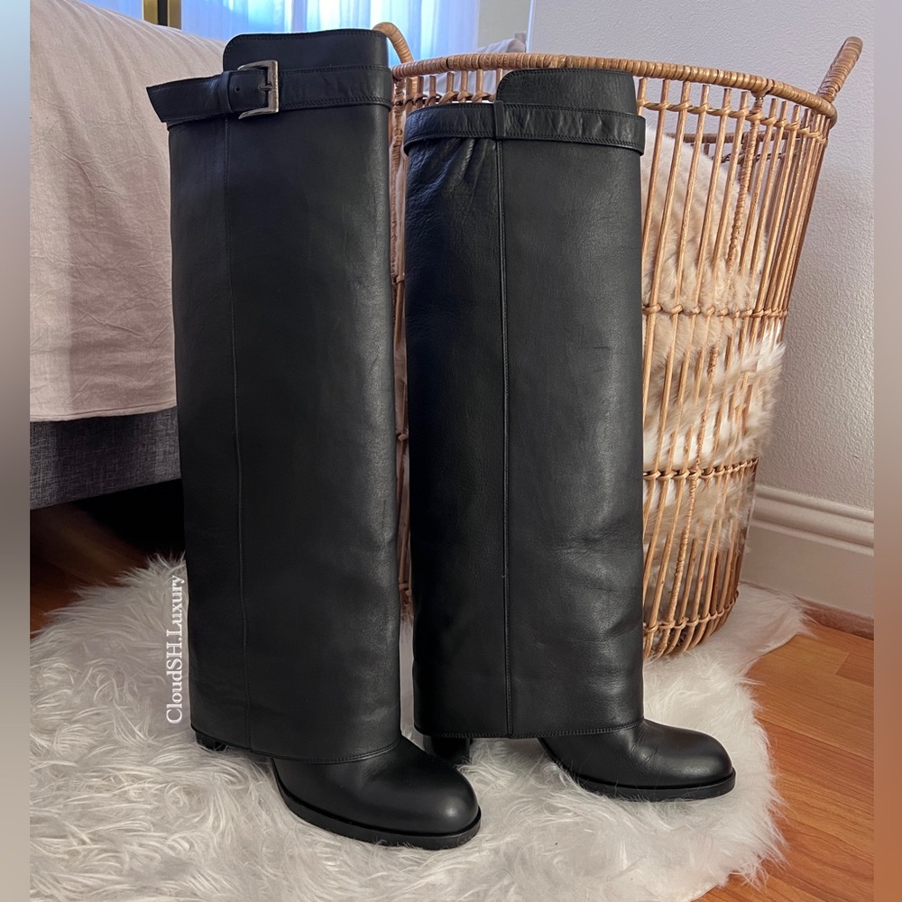 Auth Chanel Black Leather Classic High Boots - Size 38